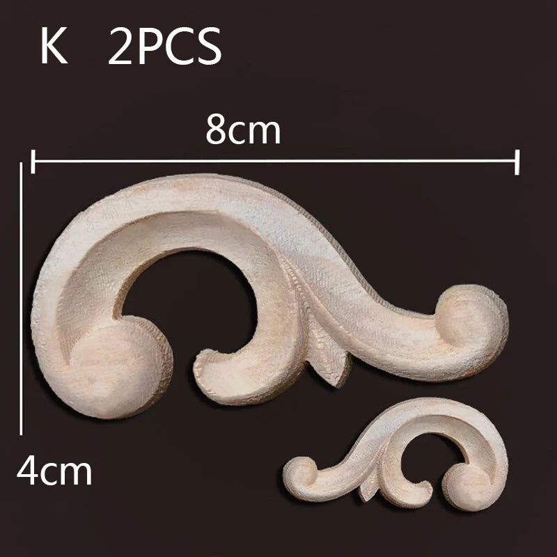 2PC Wood Corner Decoration Wood Carving Onlays Appliques Wood Decals for Furniture Home Decor Wood Figurine Wood Flower Crafting