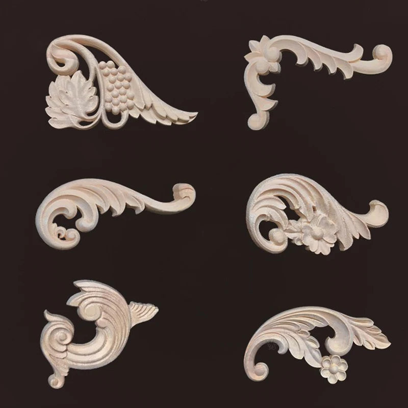 2PC Wood Corner Decoration Wood Carving Onlays Appliques Wood Decals for Furniture Home Decor Wood Figurine Wood Flower Crafting