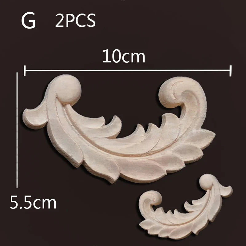 2PC Wood Corner Decoration Wood Carving Onlays Appliques Wood Decals for Furniture Home Decor Wood Figurine Wood Flower Crafting