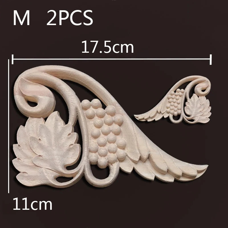 2PC Wood Corner Decoration Wood Carving Onlays Appliques Wood Decals for Furniture Home Decor Wood Figurine Wood Flower Crafting