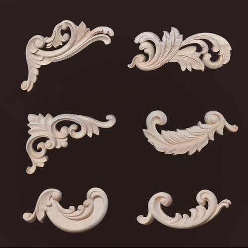 2PC Wood Corner Decoration Wood Carving Onlays Appliques Wood Decals for Furniture Home Decor Wood Figurine Wood Flower Crafting