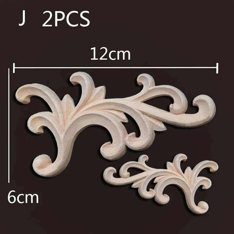 2PC Wood Corner Decoration Wood Carving Onlays Appliques Wood Decals for Furniture Home Decor Wood Figurine Wood Flower Crafting