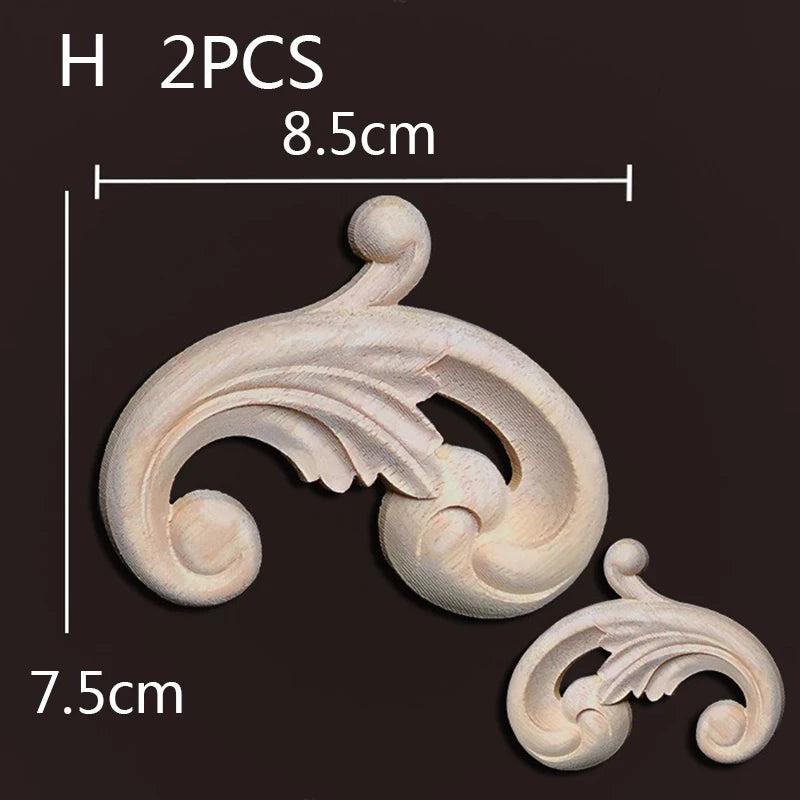 2PC Wood Corner Decoration Wood Carving Onlays Appliques Wood Decals for Furniture Home Decor Wood Figurine Wood Flower Crafting