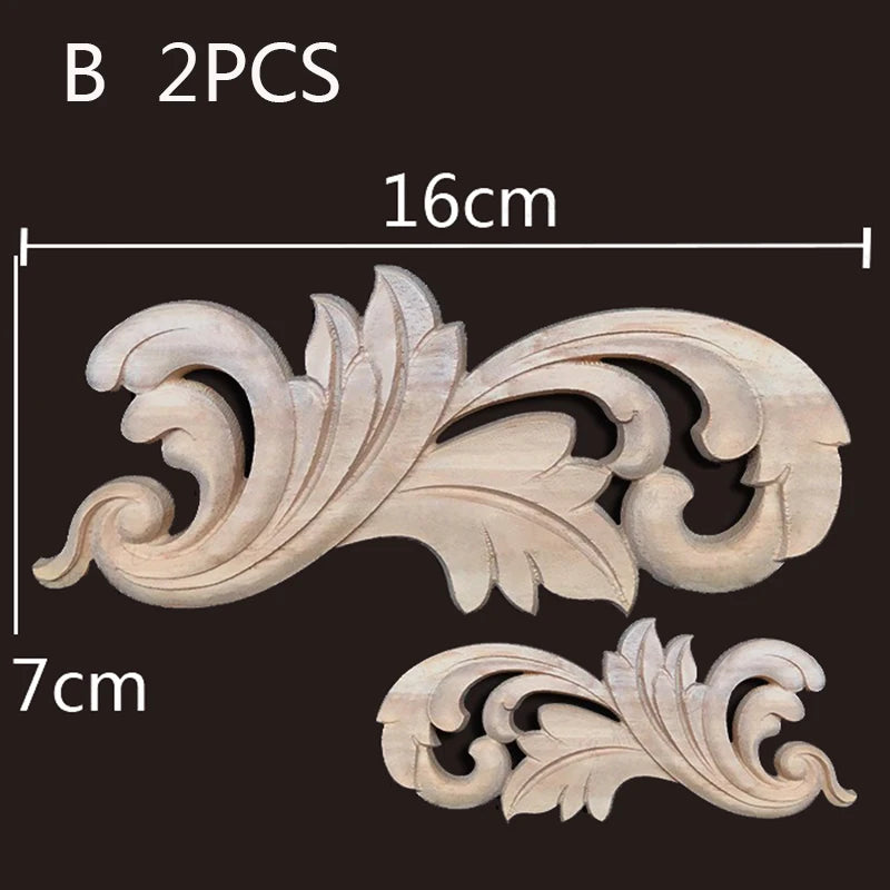 2PC Wood Corner Decoration Wood Carving Onlays Appliques Wood Decals for Furniture Home Decor Wood Figurine Wood Flower Crafting