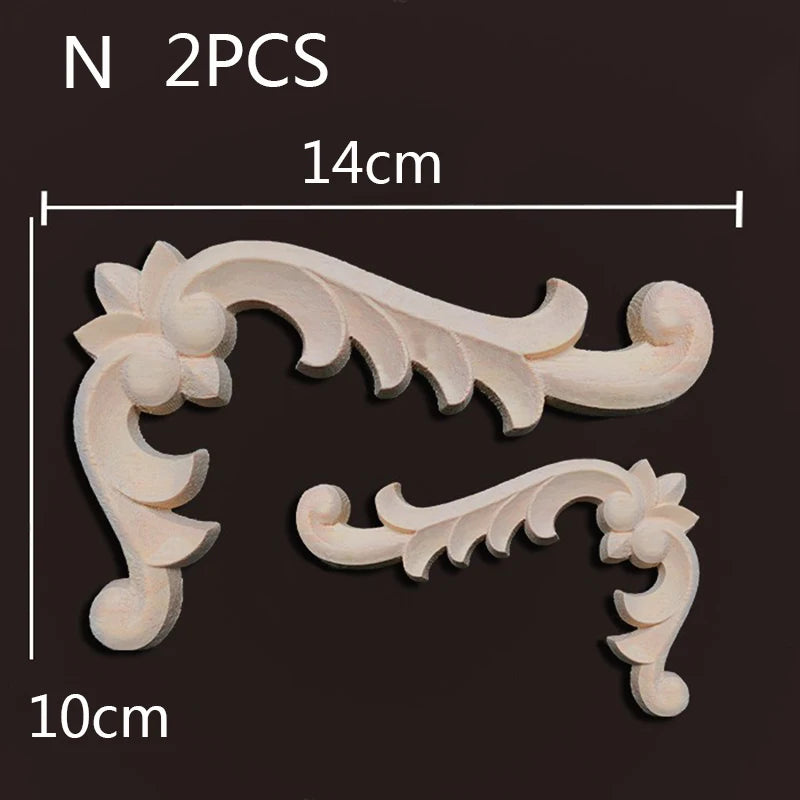 2PC Wood Corner Decoration Wood Carving Onlays Appliques Wood Decals for Furniture Home Decor Wood Figurine Wood Flower Crafting