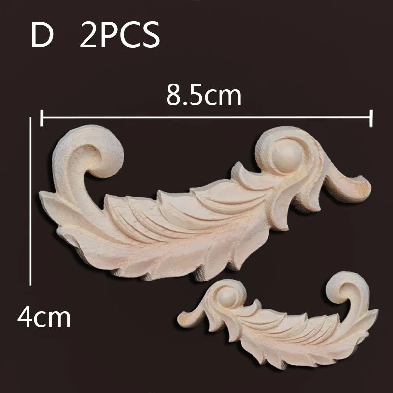 2PC Wood Corner Decoration Wood Carving Onlays Appliques Wood Decals for Furniture Home Decor Wood Figurine Wood Flower Crafting