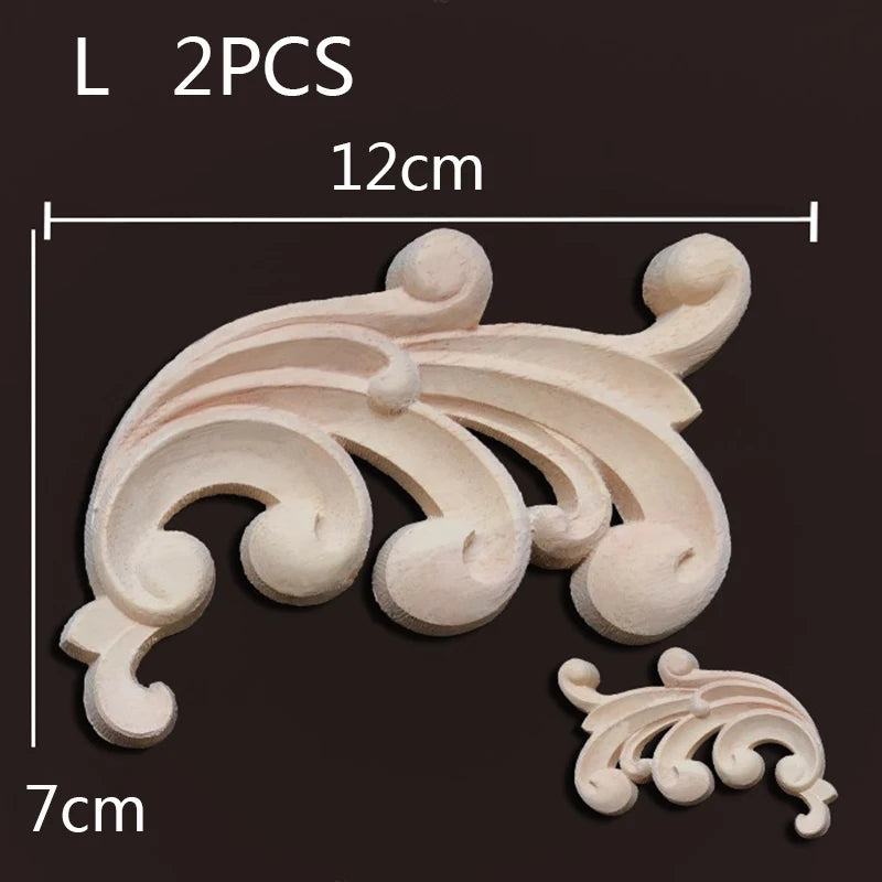2PC Wood Corner Decoration Wood Carving Onlays Appliques Wood Decals for Furniture Home Decor Wood Figurine Wood Flower Crafting