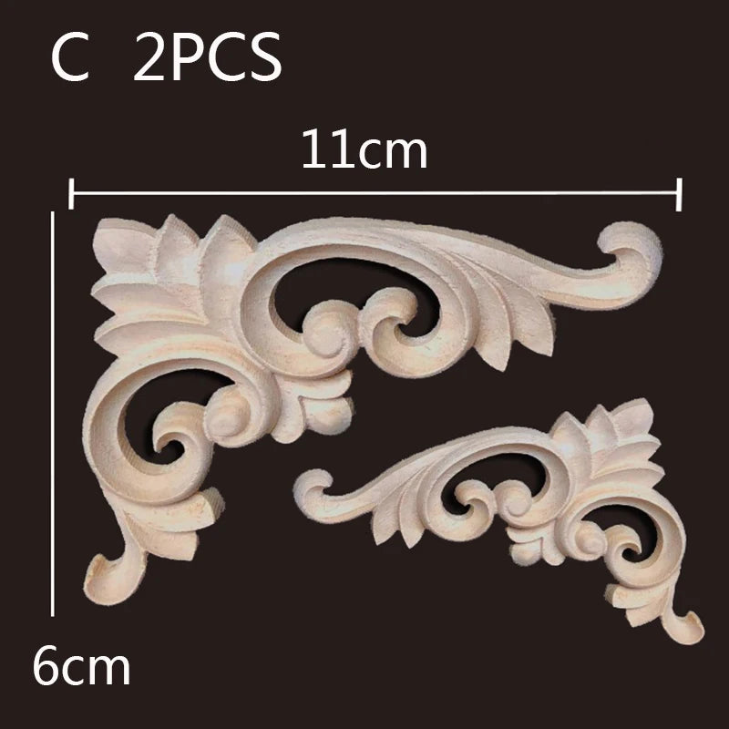 2PC Wood Corner Decoration Wood Carving Onlays Appliques Wood Decals for Furniture Home Decor Wood Figurine Wood Flower Crafting