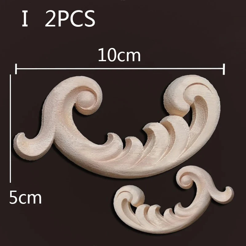 2PC Wood Corner Decoration Wood Carving Onlays Appliques Wood Decals for Furniture Home Decor Wood Figurine Wood Flower Crafting