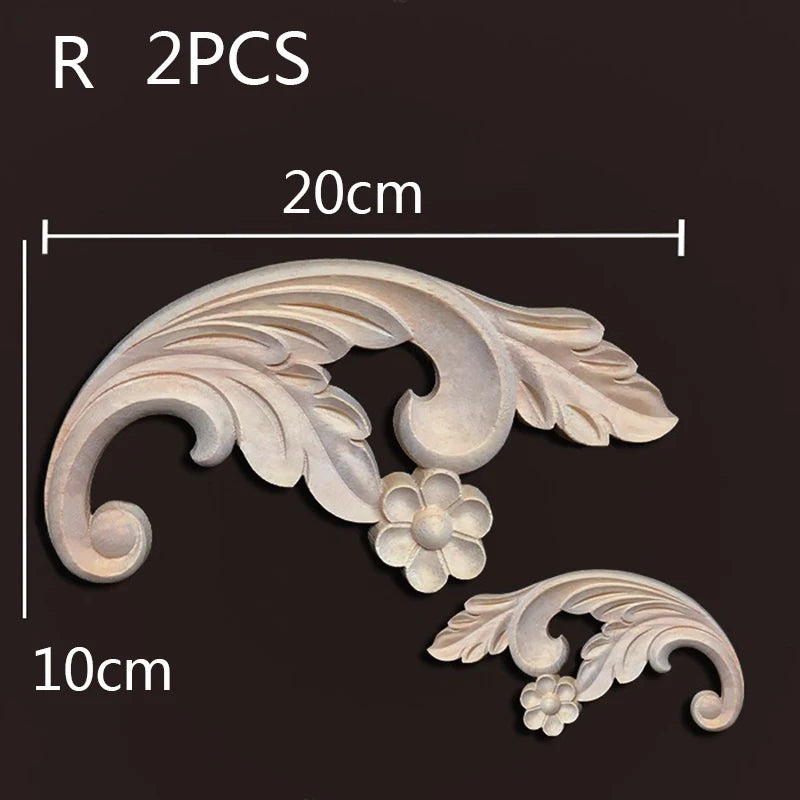 2PC Wood Corner Decoration Wood Carving Onlays Appliques Wood Decals for Furniture Home Decor Wood Figurine Wood Flower Crafting