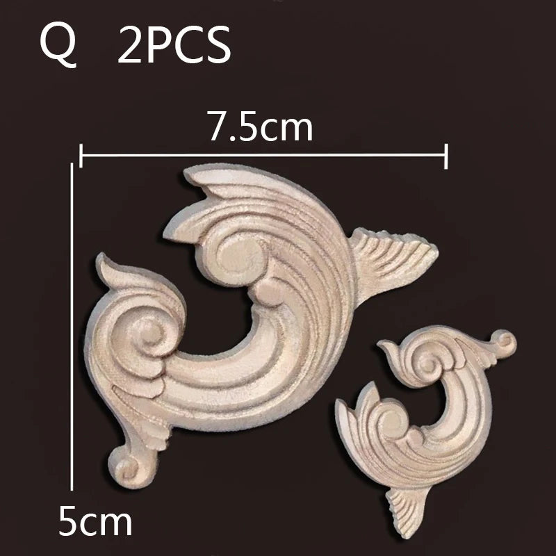 2PC Wood Corner Decoration Wood Carving Onlays Appliques Wood Decals for Furniture Home Decor Wood Figurine Wood Flower Crafting