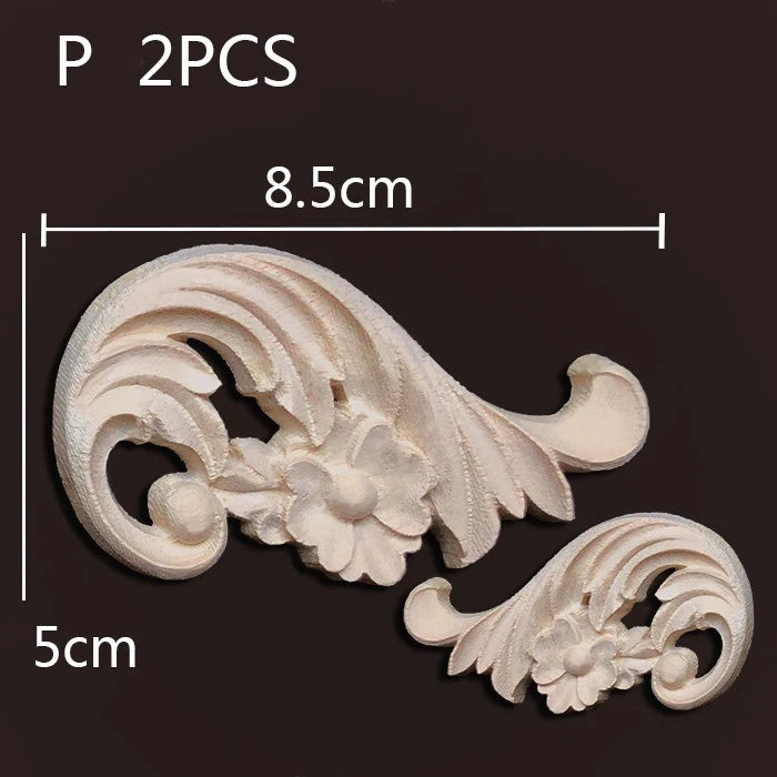 2PC Wood Corner Decoration Wood Carving Onlays Appliques Wood Decals for Furniture Home Decor Wood Figurine Wood Flower Crafting