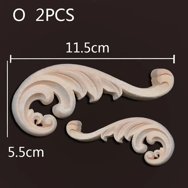 2PC Wood Corner Decoration Wood Carving Onlays Appliques Wood Decals for Furniture Home Decor Wood Figurine Wood Flower Crafting