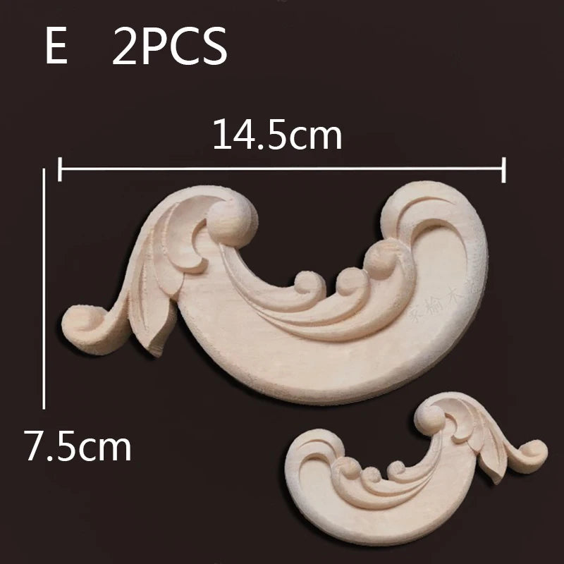 2PC Wood Corner Decoration Wood Carving Onlays Appliques Wood Decals for Furniture Home Decor Wood Figurine Wood Flower Crafting