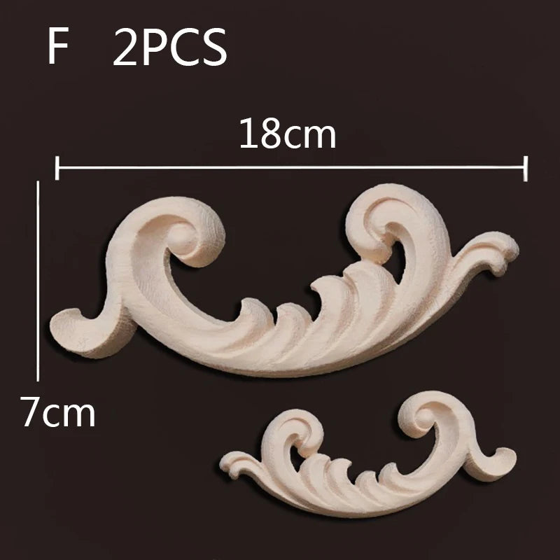 2PC Wood Corner Decoration Wood Carving Onlays Appliques Wood Decals for Furniture Home Decor Wood Figurine Wood Flower Crafting