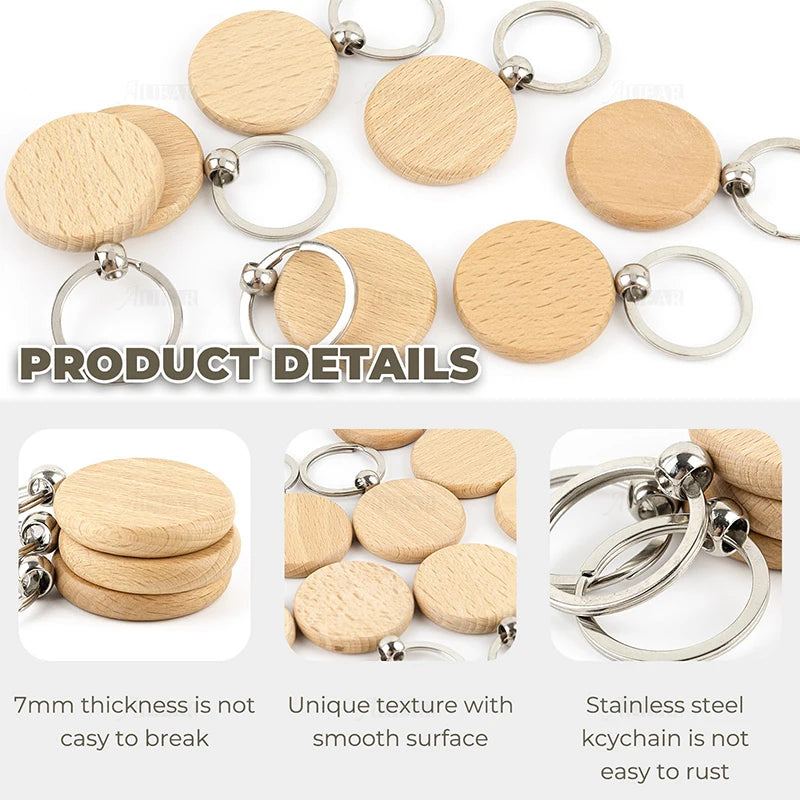 10-50Pcs Gift Wood Key Chain Wholesale Wood Keyrings Beech Keychain Wooden Keychain Wood Key Pendant Wood Key Ring