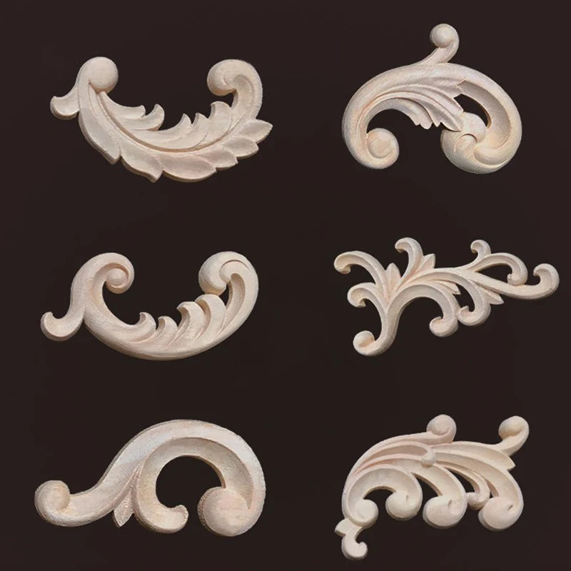 2PC Wood Corner Decoration Wood Carving Onlays Appliques Wood Decals for Furniture Home Decor Wood Figurine Wood Flower Crafting