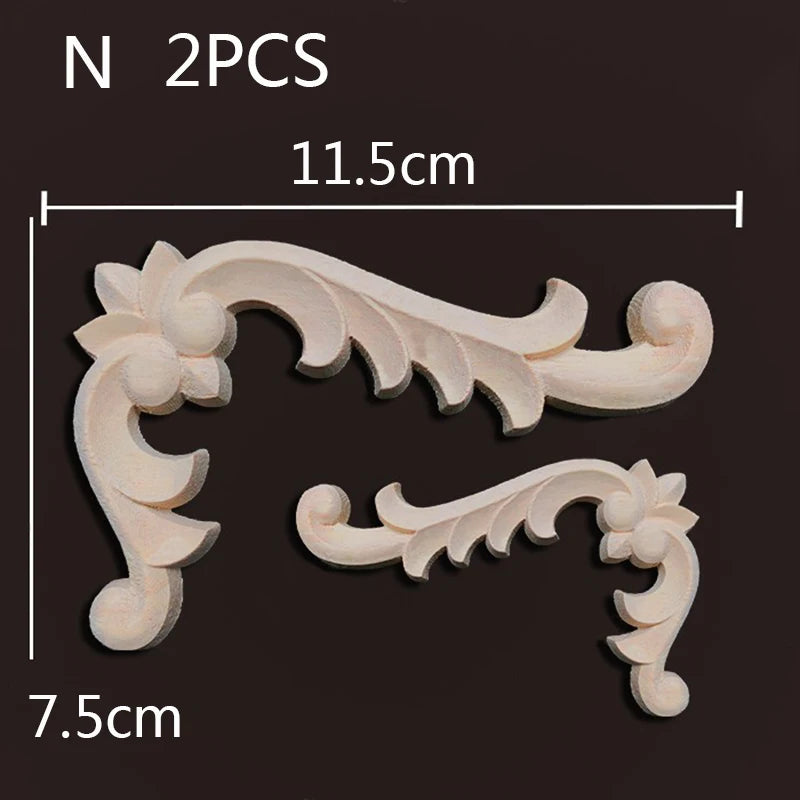 2PC Wood Corner Decoration Wood Carving Onlays Appliques Wood Decals for Furniture Home Decor Wood Figurine Wood Flower Crafting