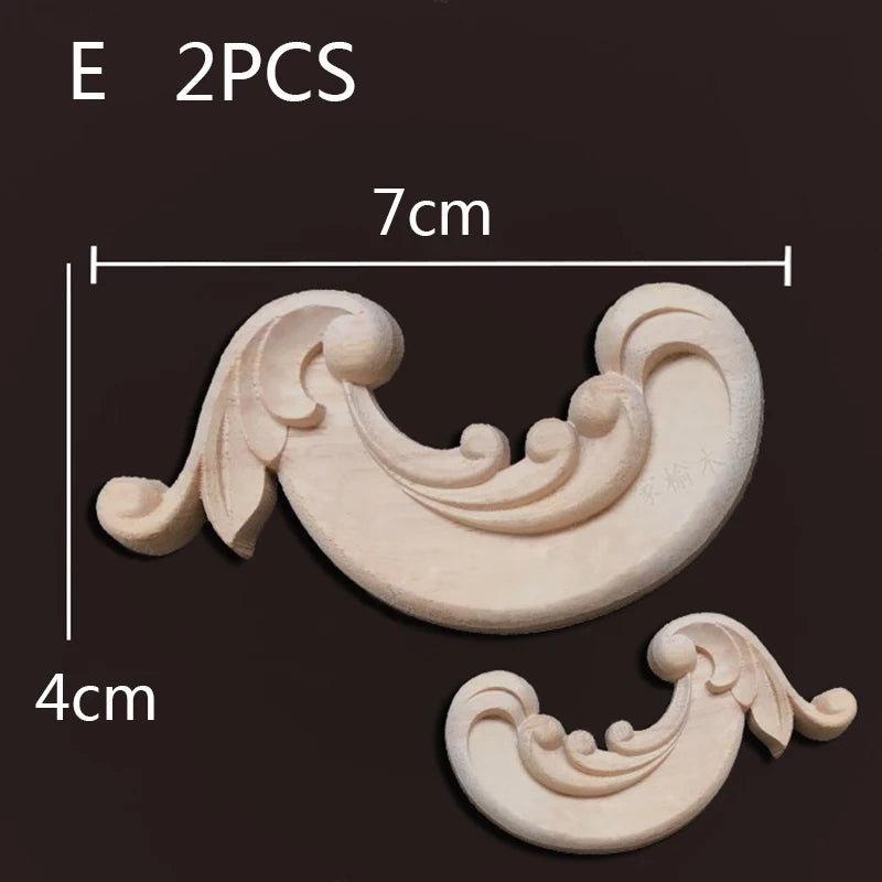 2PC Wood Corner Decoration Wood Carving Onlays Appliques Wood Decals for Furniture Home Decor Wood Figurine Wood Flower Crafting
