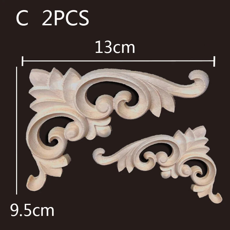 2PC Wood Corner Decoration Wood Carving Onlays Appliques Wood Decals for Furniture Home Decor Wood Figurine Wood Flower Crafting