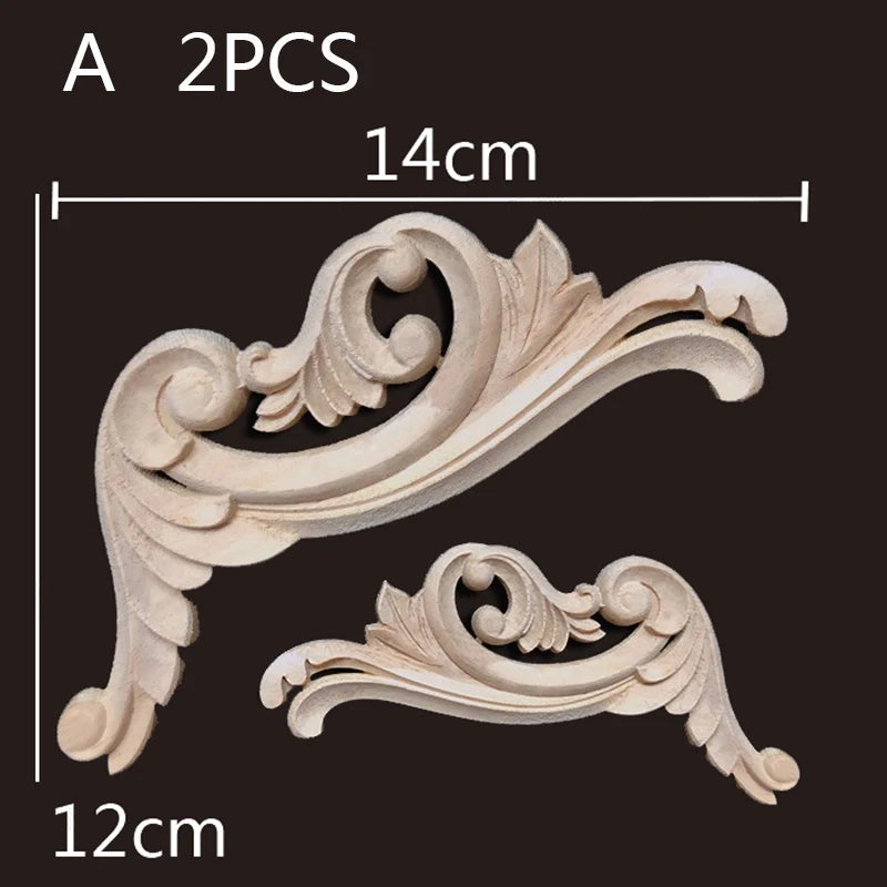 2PC Wood Corner Decoration Wood Carving Onlays Appliques Wood Decals for Furniture Home Decor Wood Figurine Wood Flower Crafting